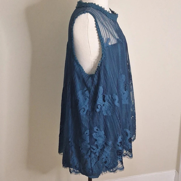 Taylor & Sage lace high collar teal tank  SZ 2X - Picture 4 of 9